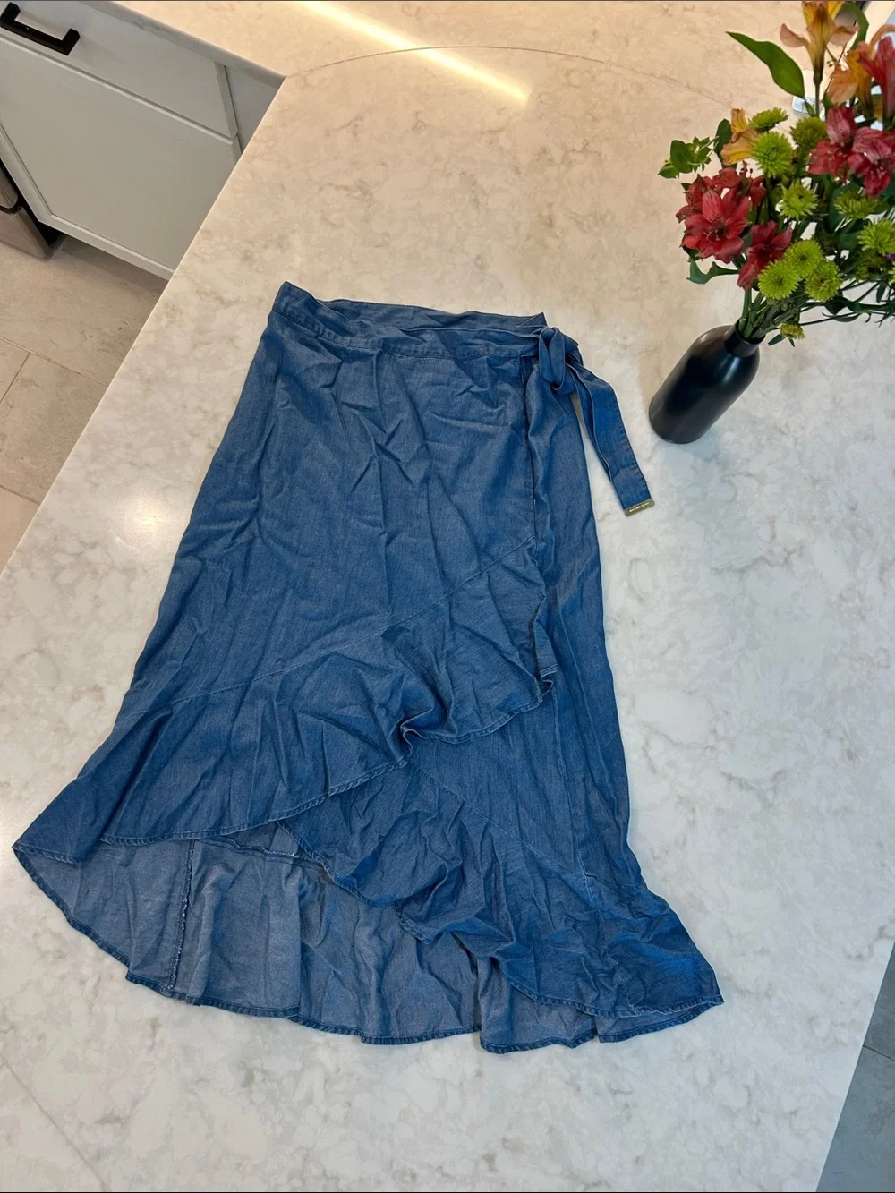 NWT Michael Kors Chambray Ruffle Maxi Skirt